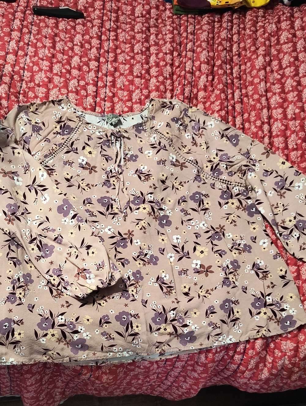 Como Vintage Mauve Floral Tie-Neck Blouse